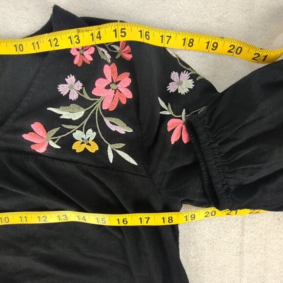 Old Navy Cotton Blend Tunic Dress Black Embroidered V-Neck Lined Size Medium - Picture 9 of 13